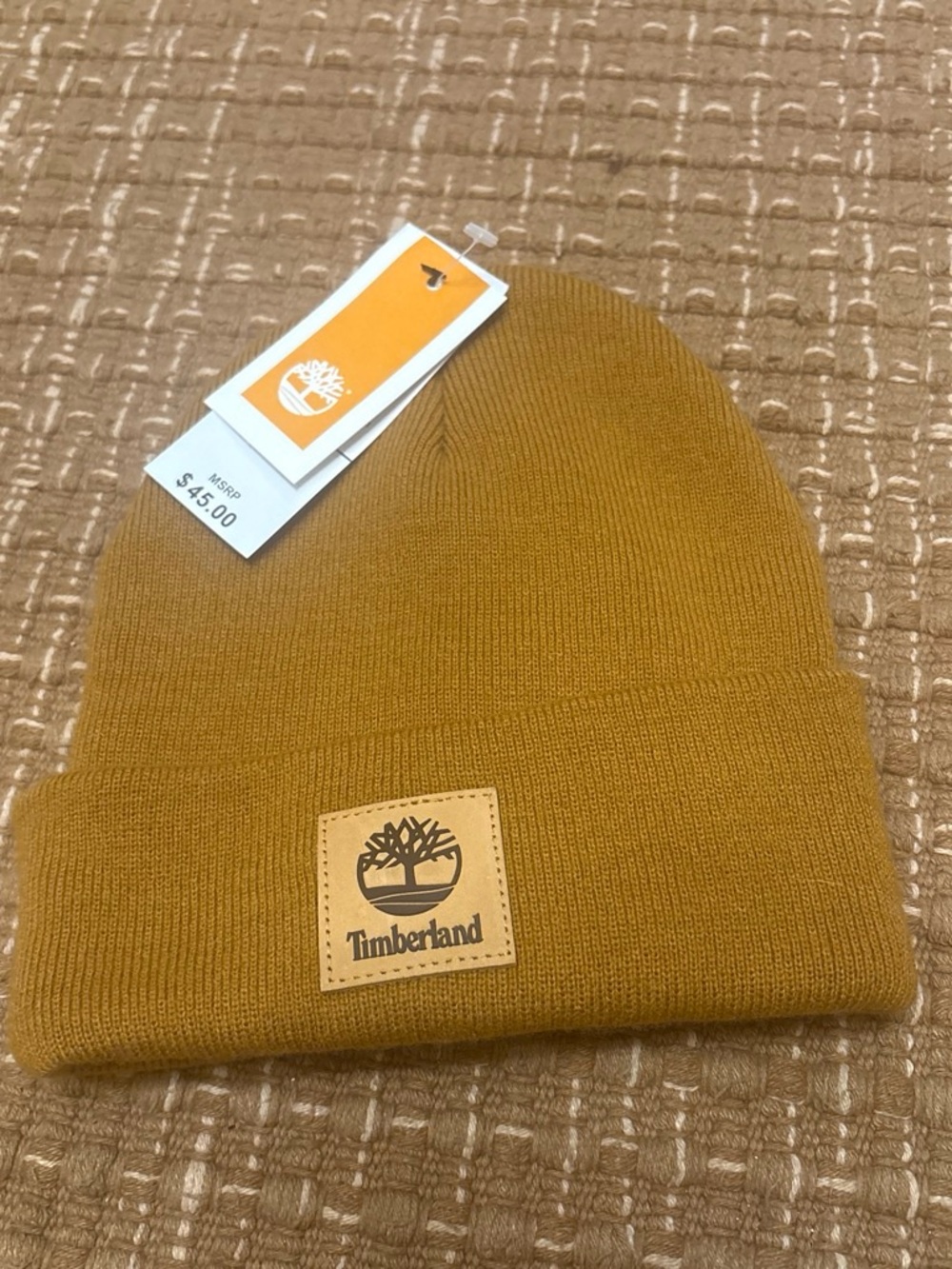 Timberland Men's Mustard Yellow Fold-Over Knit Beanie